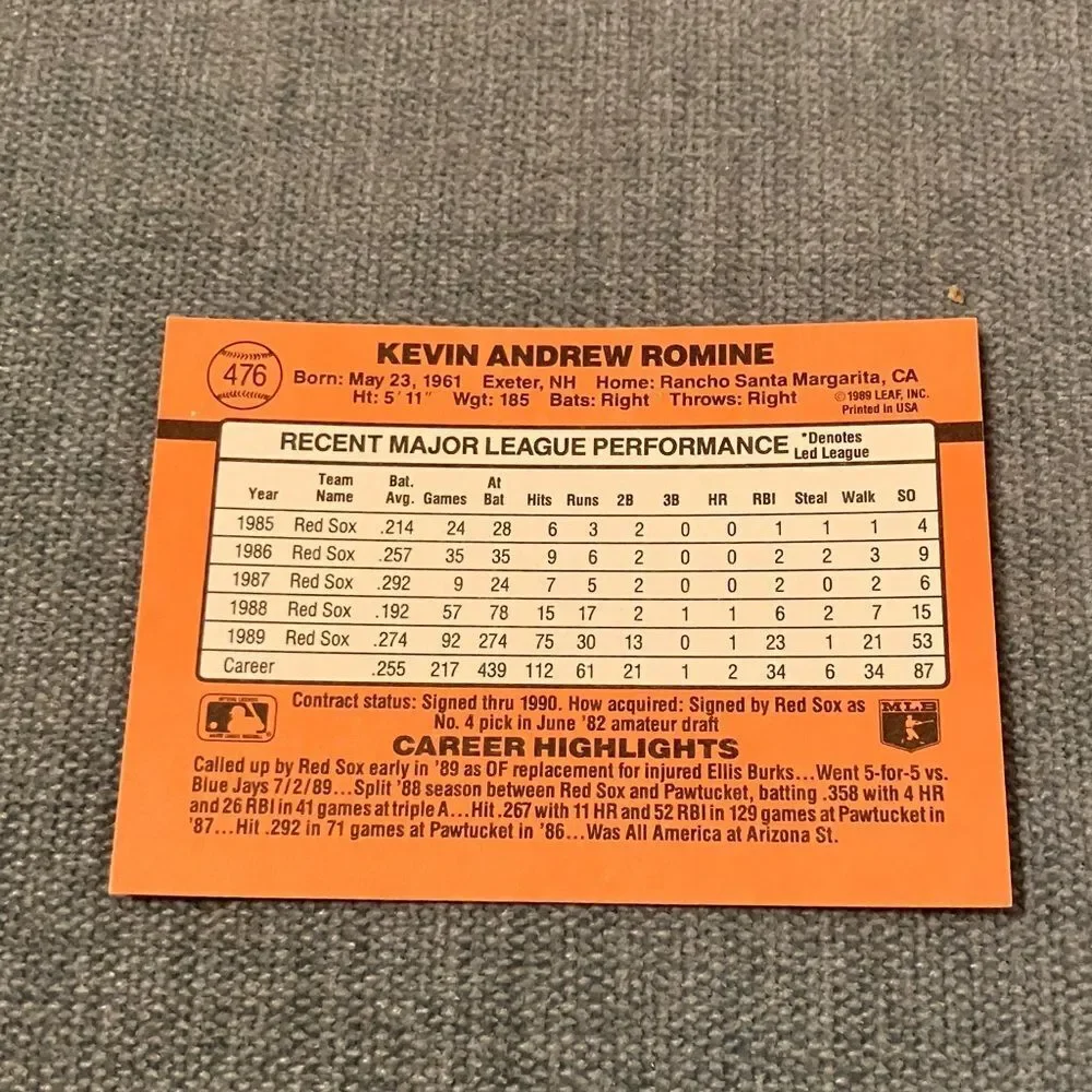 1990 Donruss Boston Red Sox Baseball Card Trading Card